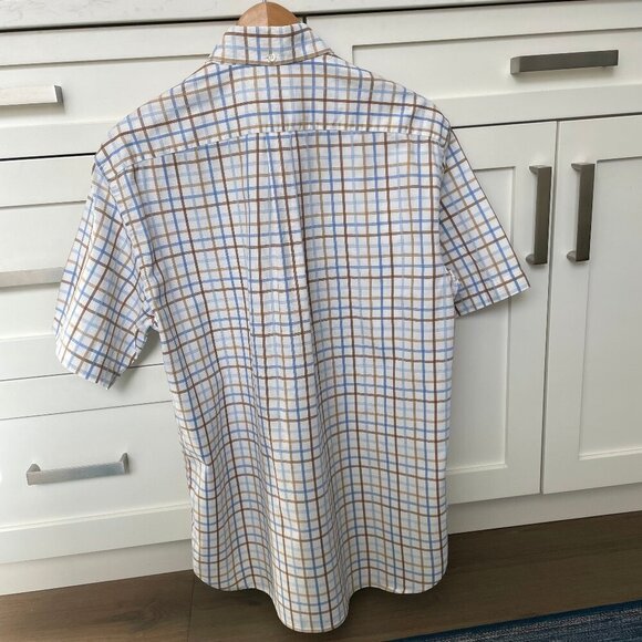 CANALI SS Designer Luxury 100% Cotton Check Shirt Made in Italy Wht Blue Tan M - Picture 12 of 13